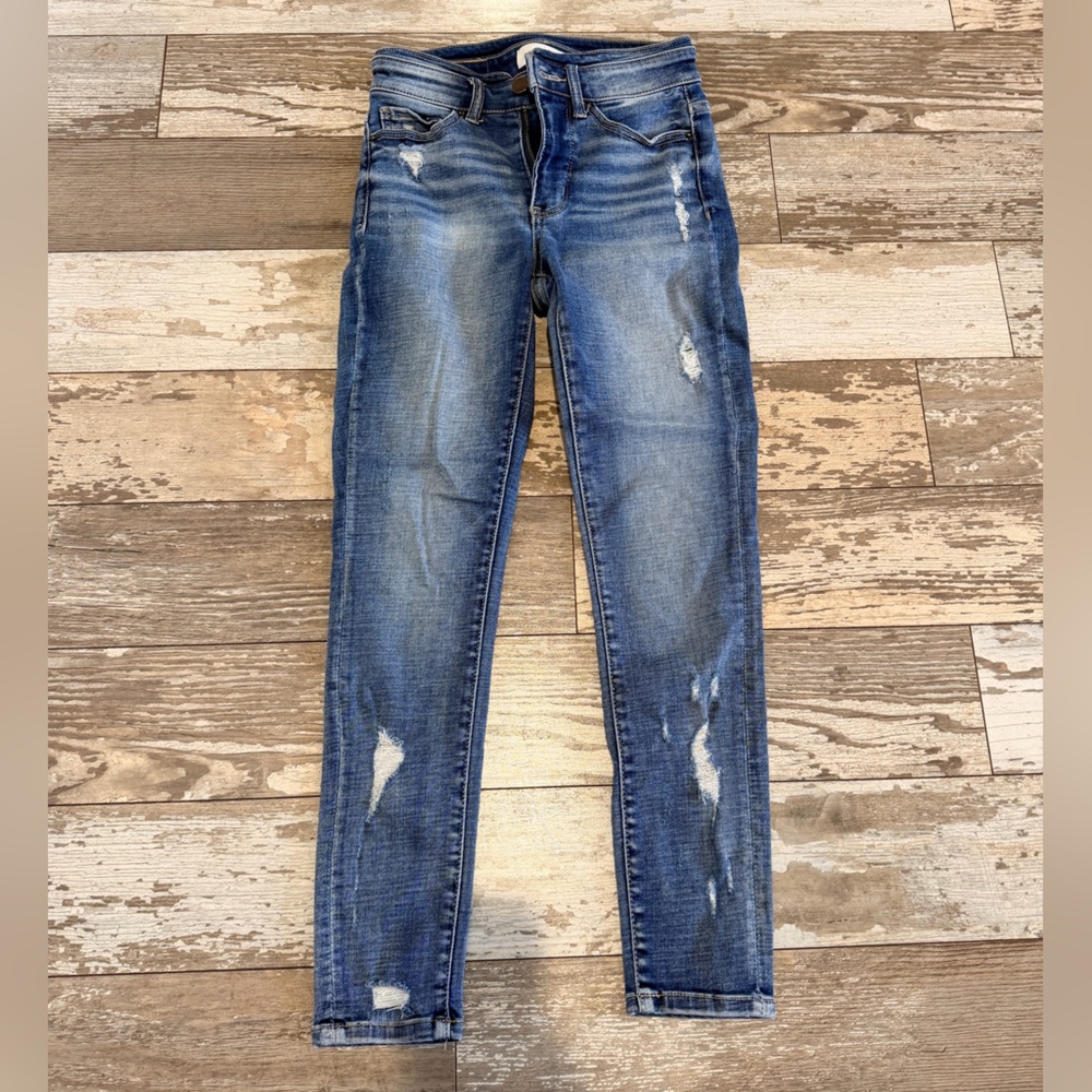 BKE Women Skinny Jeans - Medium Blue Distressed